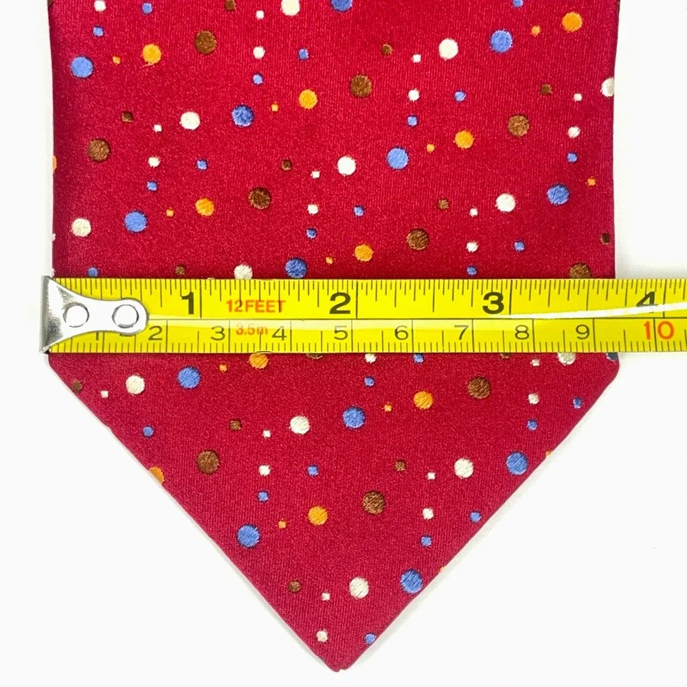 Alfred Dunhill Red Woven Hand Made Multicolor Dots All Silk Necktie Italy $245